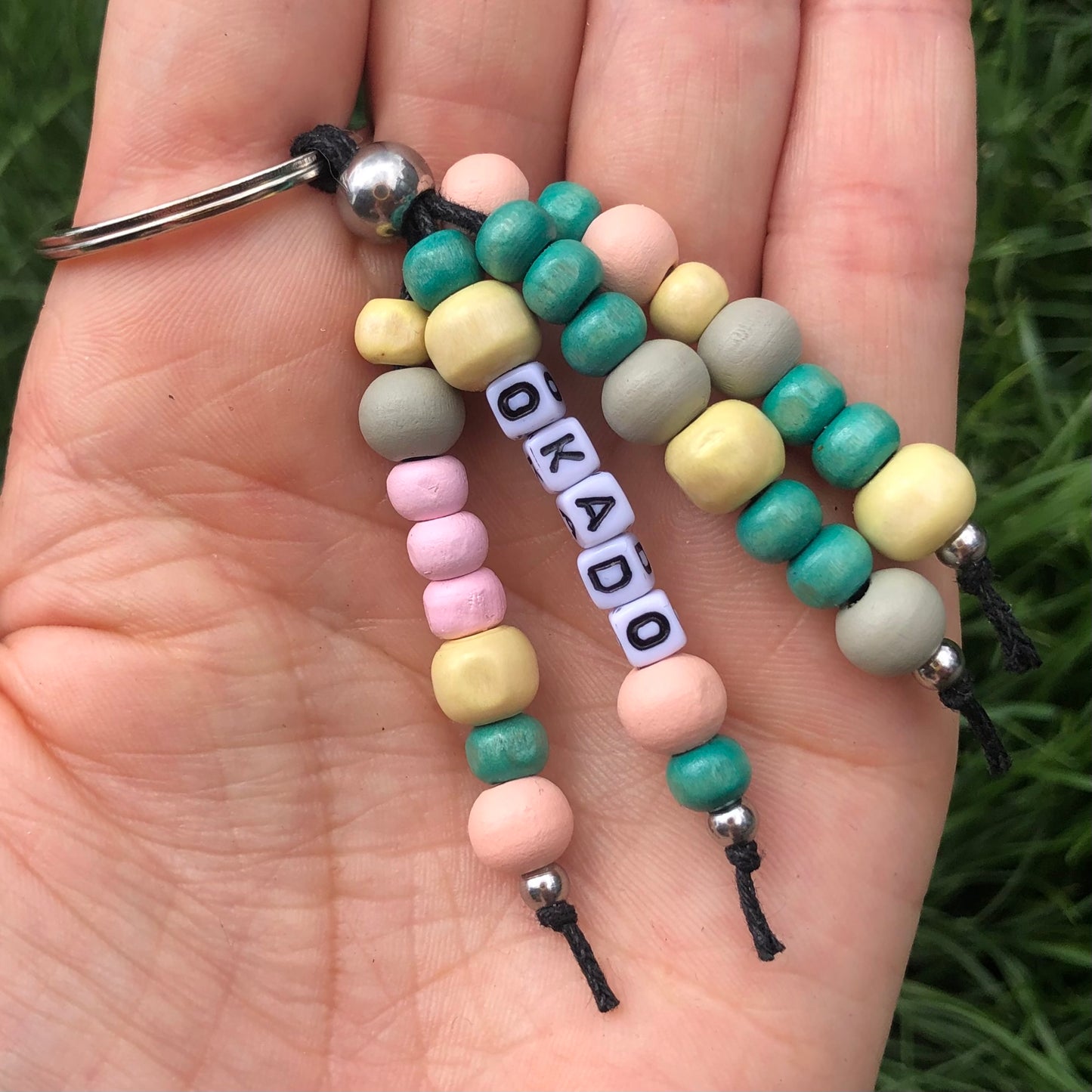 Sleutelhanger met kralen wit-zwart