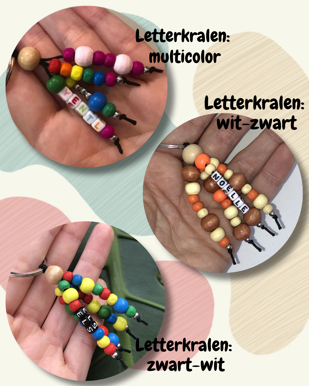 Sleutelhanger met kralen 3 namen